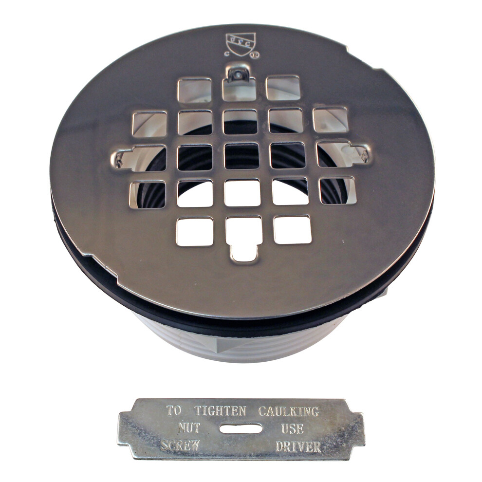 Westbrass D206p-26 2 No-Caulk Pvc Compression Shower Drain With 4-1/4 Round Grid Cover 1 Pack Polished Chrome 747028544849