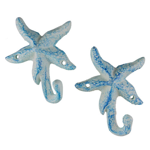 Iron Starfish Hook  Set of 2  Light Blue