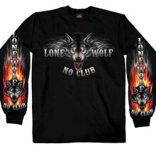 Hot Leathers Lone Wolf No Club Biker T-Shirt Långärmad (Svart, X-Large)