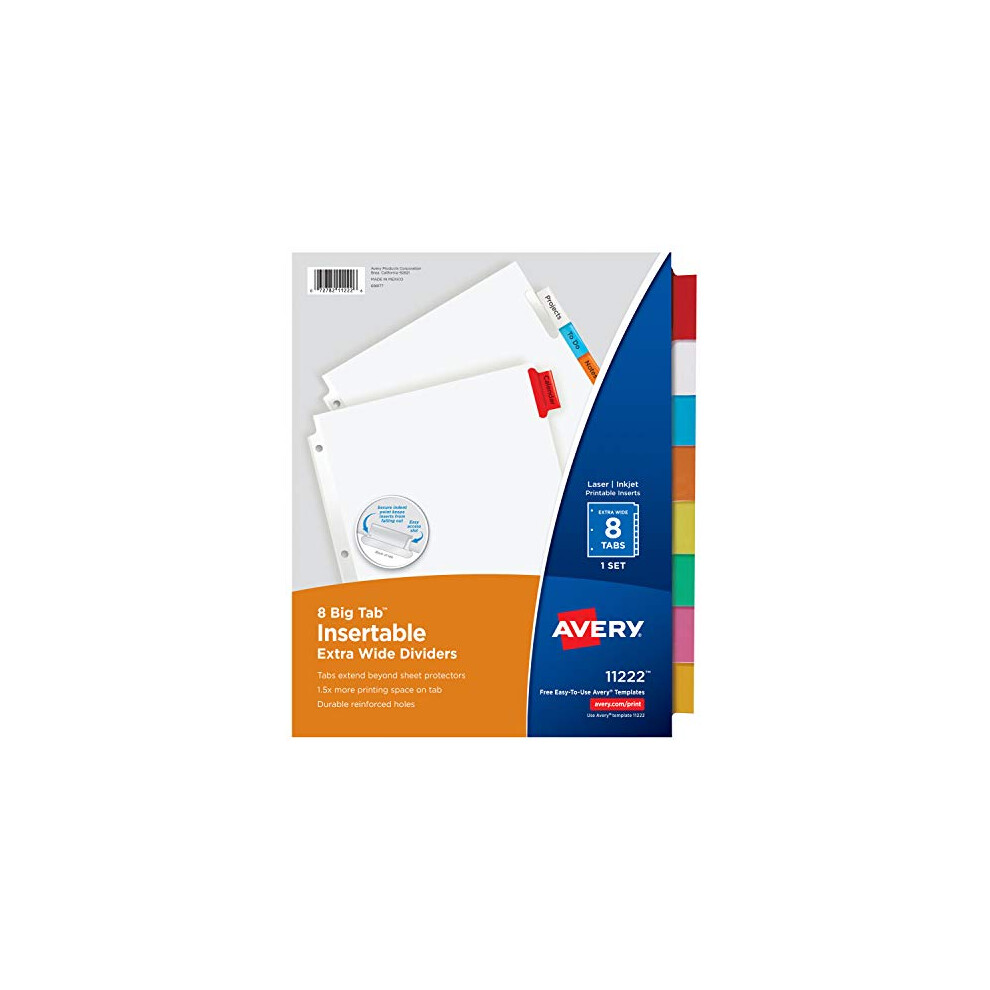 AVERY Big Tab Insertable Extra Wide Dividers 8 Multicolor Tabs (11222)