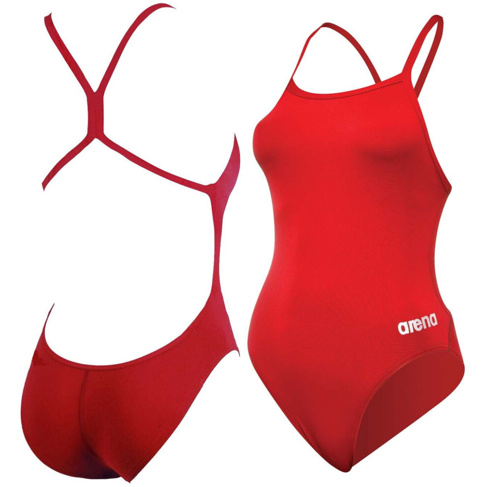 arena Girl's Mast MaxLife Thin Strap Open Racer Back One Piece Swimsuit  Red/Metallic Silver  12Y/28