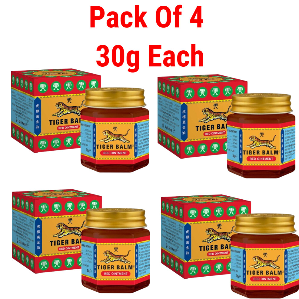 Red (Pack Of 4) Tiger Balm Pain Relief Balm - 30G Each