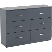 Dakota 6 Drawer Chest of Drawers Dark Grey Metal Drawer Runners and Handles
