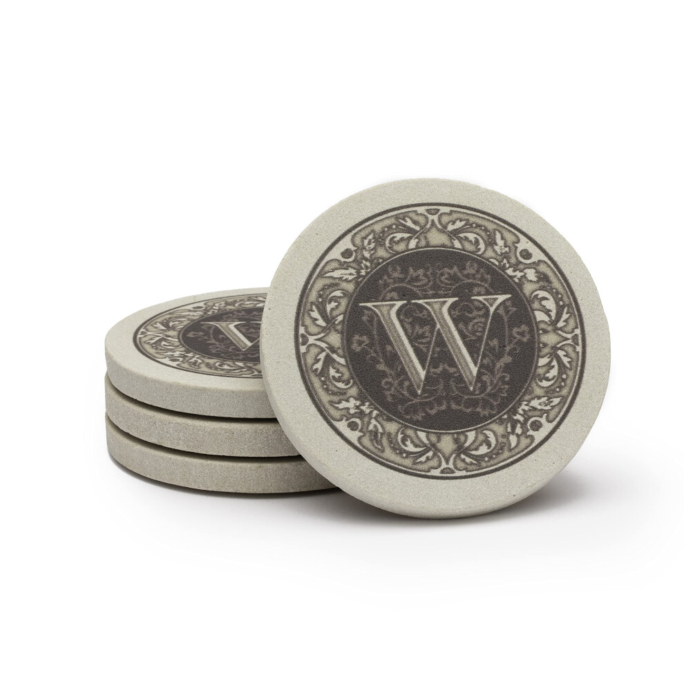 Thirstystone Monogramm-Buchstabe W, Saugf Higer Sandstein-Untersetzer, 4Er-Pack, Hergestellt In Den Usa, Dekorativ, Saugf Hig, Leicht Abwischbar-image