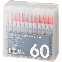 Kuretake Zig Clean Color Real Brush 60 vri setti Sivellinkrkikynt ammattilaisten ja taiteilijoiden vritykseen piirustukseen kalligrafia kirjaimi