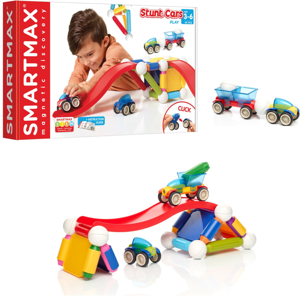 Smartmax Stunt Cars (Stunt Base) Set Di Costruzioni Magnetiche Stem Con Veicoli In Movimento E Pezzi Di Costruzione Di Grandi Dimensioni, Sicuri