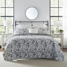 Colchas de Algodão Laura Ashley Reversíveis com Almofadas, Decoração Floral, Rei, Amberley Preto/Branco