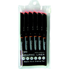 OHTO Graphic Liner Needle Point Ritningspenna - Pigmentbläck - 6-pack