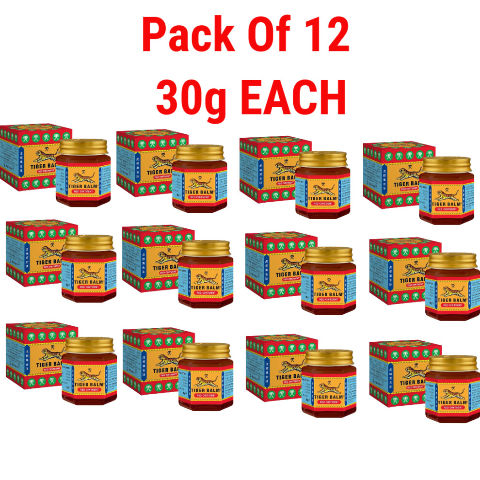(Pack Of 12) Tiger Balm Pain Relief Balm - 30G Each Red
