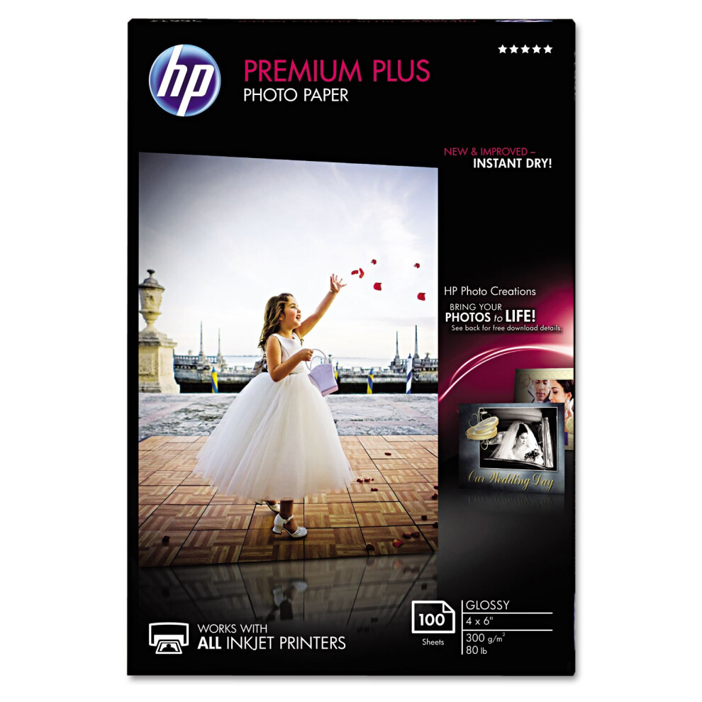 Photos - Office Paper HP Premium Plus Photo Paper - Glossy - Smudge proof water resistant and quick drying - Inkjet technology - 4 x 6 sheet size