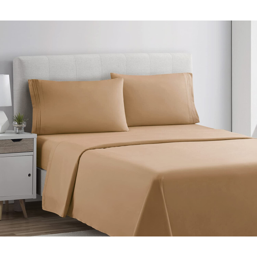 Parure de lit Clara Clark, draps     poche profonde pour lit double - 4 pi   ces, draps et taies d'oreiller extra doux, marron moka.