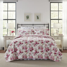 Laura Ashley Lidia Collection Quilt Set-100% bumbac reversibil u?or ?i lenjerie respirabila pre-spalat pentru un plus de moale queen roz
