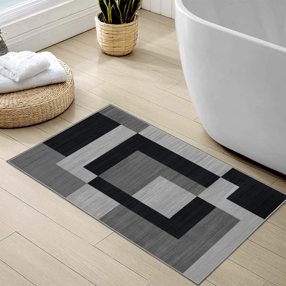 (40x60 cm (1 ft 3 in x 1 ft 9 in)_Small Bath Mats/Door Mats Indoor Outdoor, Milo Black Grey) Grey Non Slip Rugs Printed Carpet Runner Door Mats