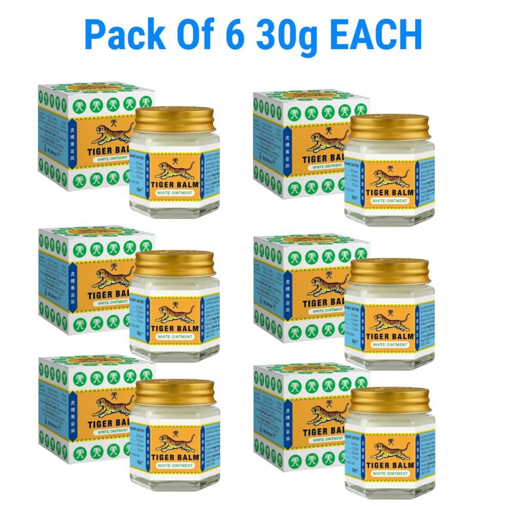 White (Pack Of 6) Tiger Balm Pain Relief Ointment - 30G Each