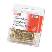 ACCO Brands Pappersklämmor, Regular, # 2 Storlek, Slät, Guld, 100 Klämmor/Box (72533)