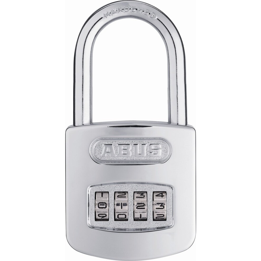 ABUS 160/50HB50 Weatherproof Resettable Chrome Combination Padlock  4 Dial  with 2 Long Shackle