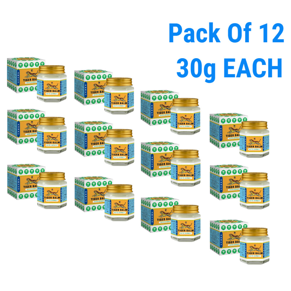 White (Pack Of 12) Tiger Balm Pain Relief Ointment - 30G Each