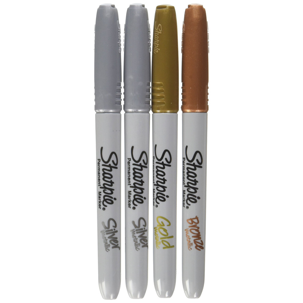 Sharpie - Fine Point Metallic Permanent Markers - Silver/Gold/Bronze 1-Pack of 4