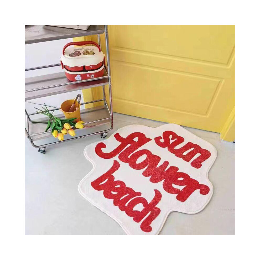 (Flower - powder, 50X80cm 19.7X31.5in) Carpet imitation cashmere personality new floor mat trend American home irregular soft feeling carpet foot pad