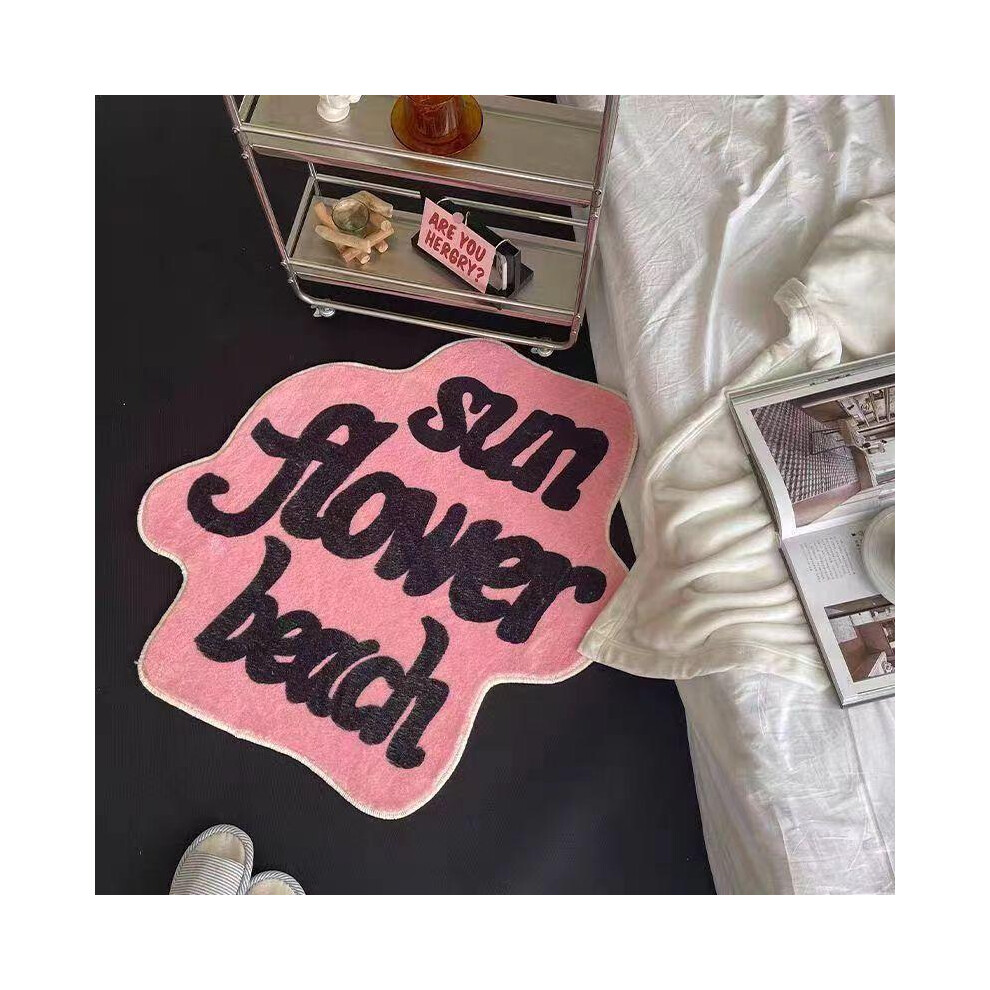 (Flowers - 100X150cm 39.3X59in) Carpet Imitation Cashmere Personality New Floor Mat Trend American Home Irregular Soft Feeling Carpet Foot Pad White