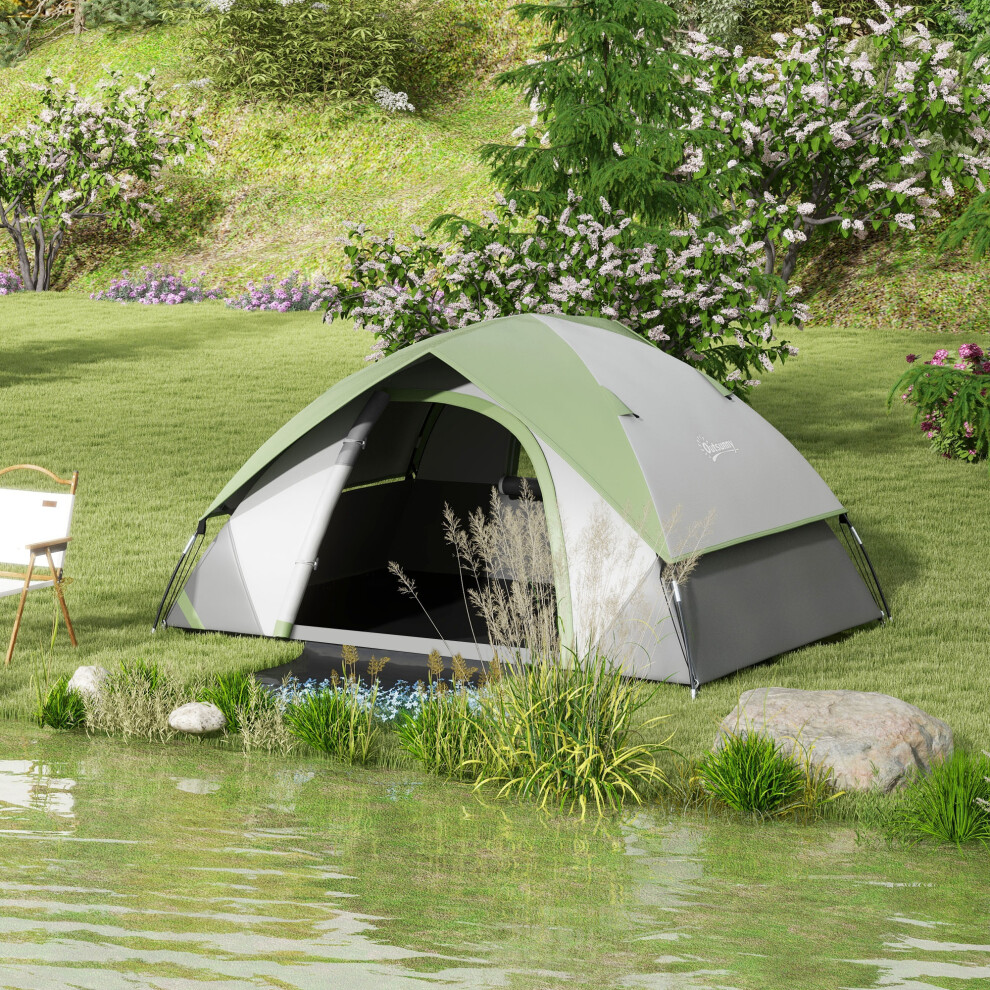 Outsunny 2 Man Camping Tent W/ Sewn-In Groundsheet, 3000Mm Waterproof, Green