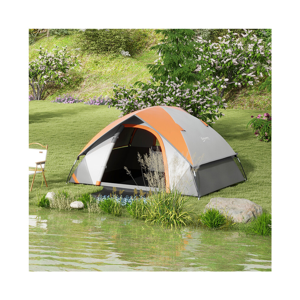Outsunny 2 Man Camping Tent W/ Sewn-In Groundsheet, 3000Mm Waterproof, Orange