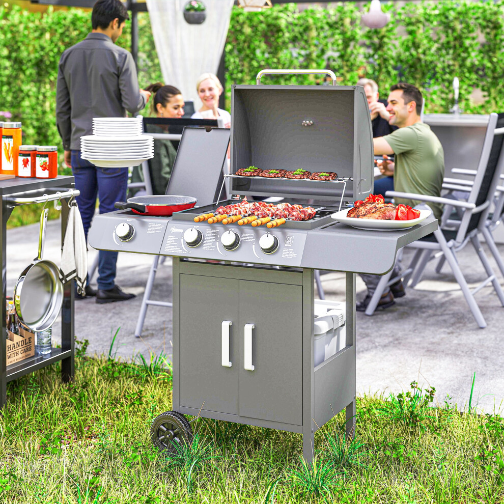 Outsunny Gas Barbecue Grill 3+1 Burner Garden Bbq W/ Large Cooking Area