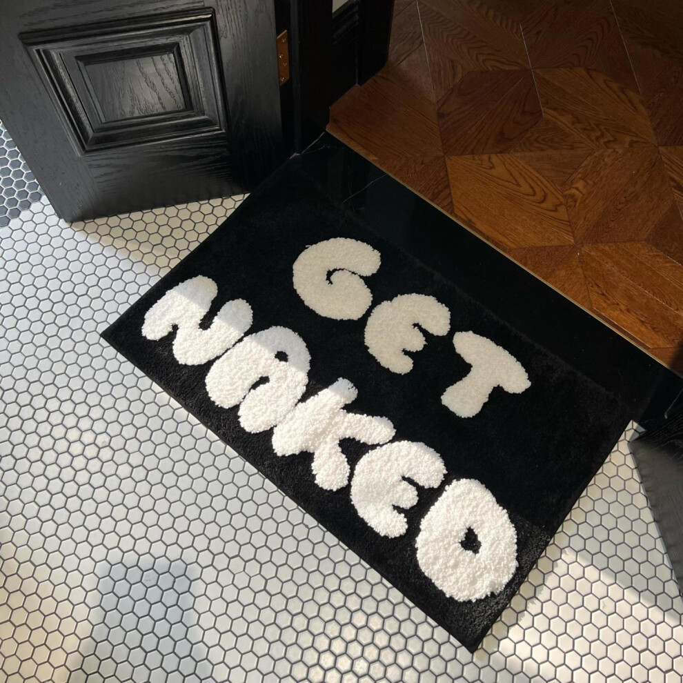 (GETNAKED LETTER, 50X80cm 19.7X31.5in) Kitchen ins imitation cashmere absorbent floor mat toilet soft FUFU bathroom floor mat bedroom door living room