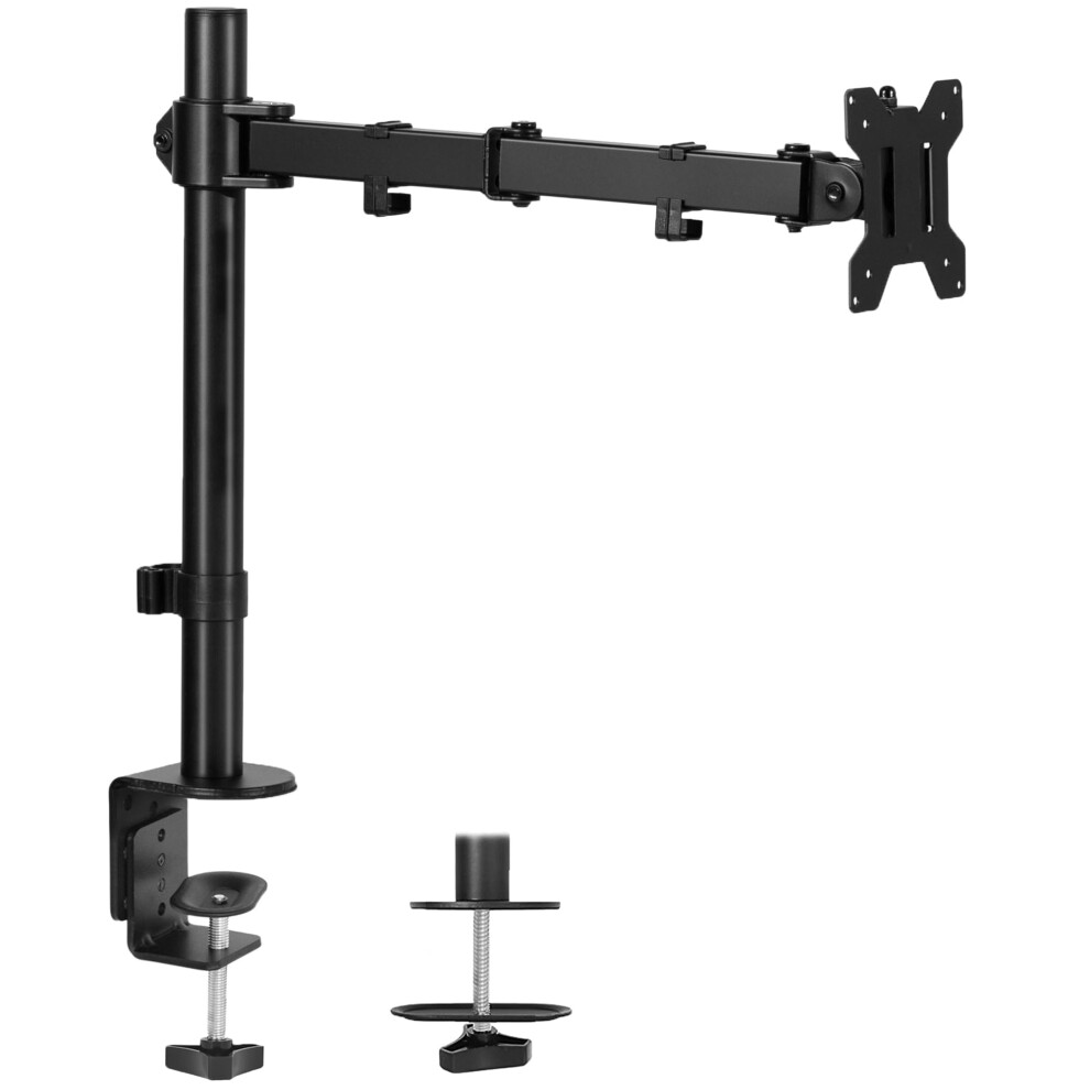 VIVO Single Monitor Arm Desk Mount  Holds Screens up to 32 inch Regular and 38 inch Ultrawide  Fully Adjustable Stand with C-Clamp and Grommet Base  V