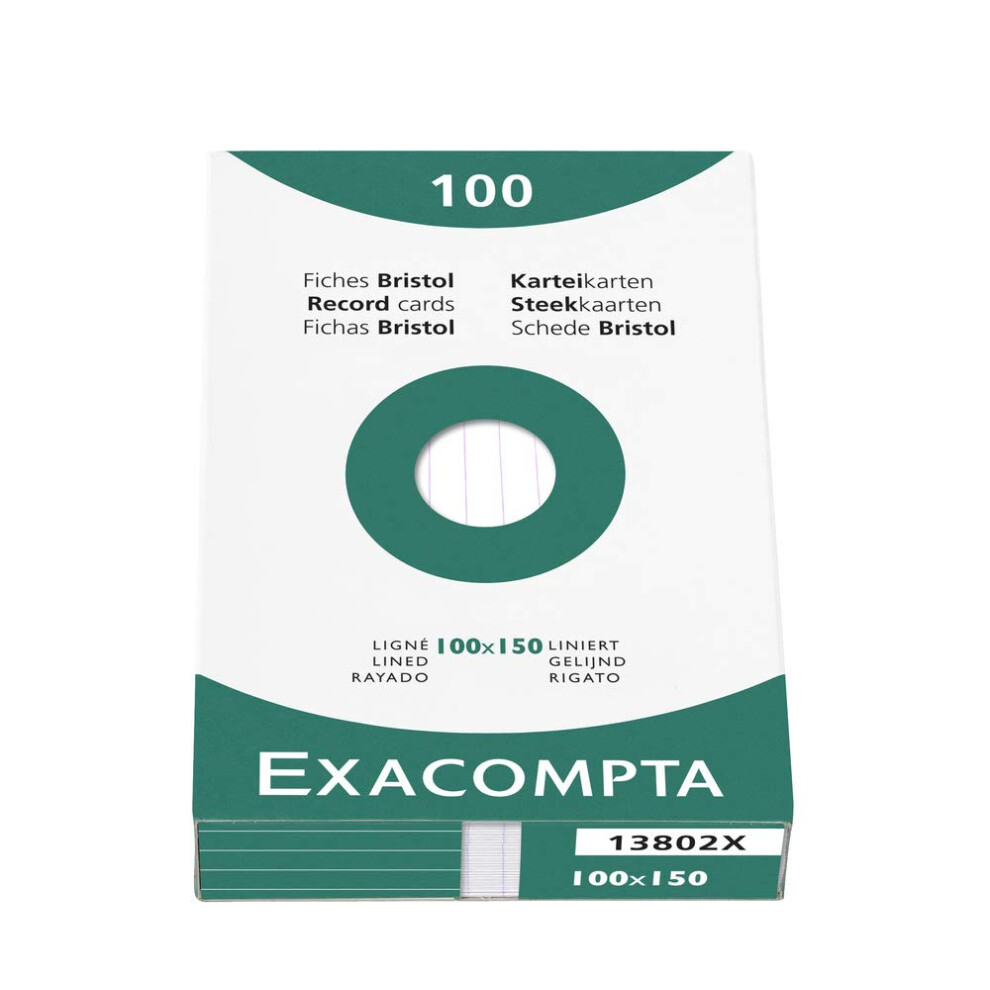 Exacompta Bristol Record Card A Righe 100 X 150 Mm - Bianco Confezione Da 100