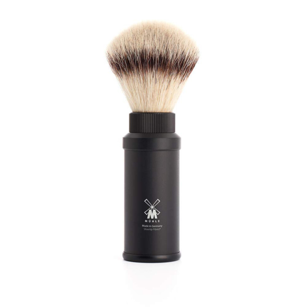 Mhle Black Travel Aluminum Silvertip Fibre Shaving Brush - Portable Synthetic Luxury Shave Brush For Men Rich Lather