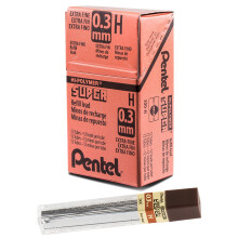 Pentel Super Hi-Polymer -lyijy 0,3 mm eritt  in hieno H 12 kpl/tuubi 12 kpl:n pakkaus (300-H)