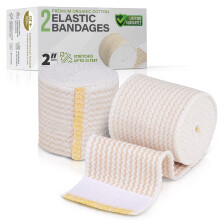 Premium elastisk bandage 2 tommer bred (2-pak) – USA-dyrket økologisk bomuld, latexfri, hypoallergenisk, Velcro-lukninger på begge ender