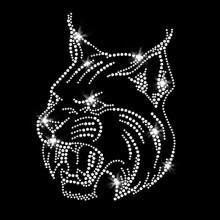 Wildcat Lynx Bobcat Gezicht Glinsterende Bling Strijksteen Kristal T-shirt Transfer door JCS Rhinestones