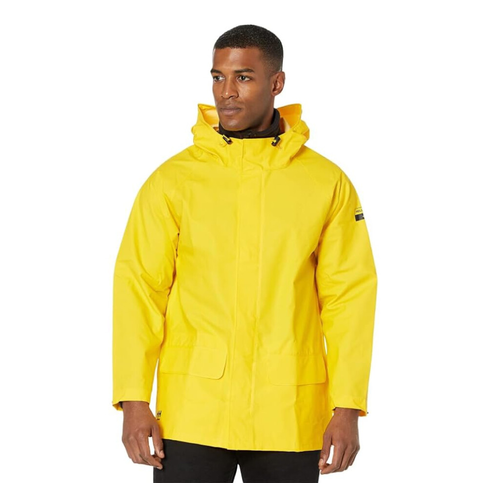 Helly-Hansen Workwear Mandal Adjustable Waterproof Jackets for Men - Heavy Duty Comfortable PVC-Coated Protective Rain Coat  Light Yellow - M