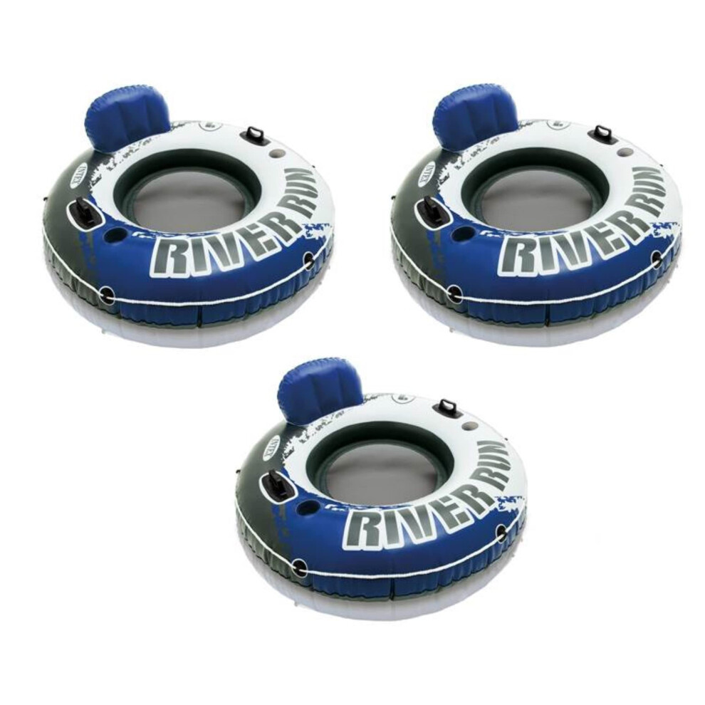 Intex River Run Connect 18 Gauge Vinyl Lounge Inflatable Floating Water Pool Tubes with 2 Cup Holders and Handles for Adults 3 Pack
