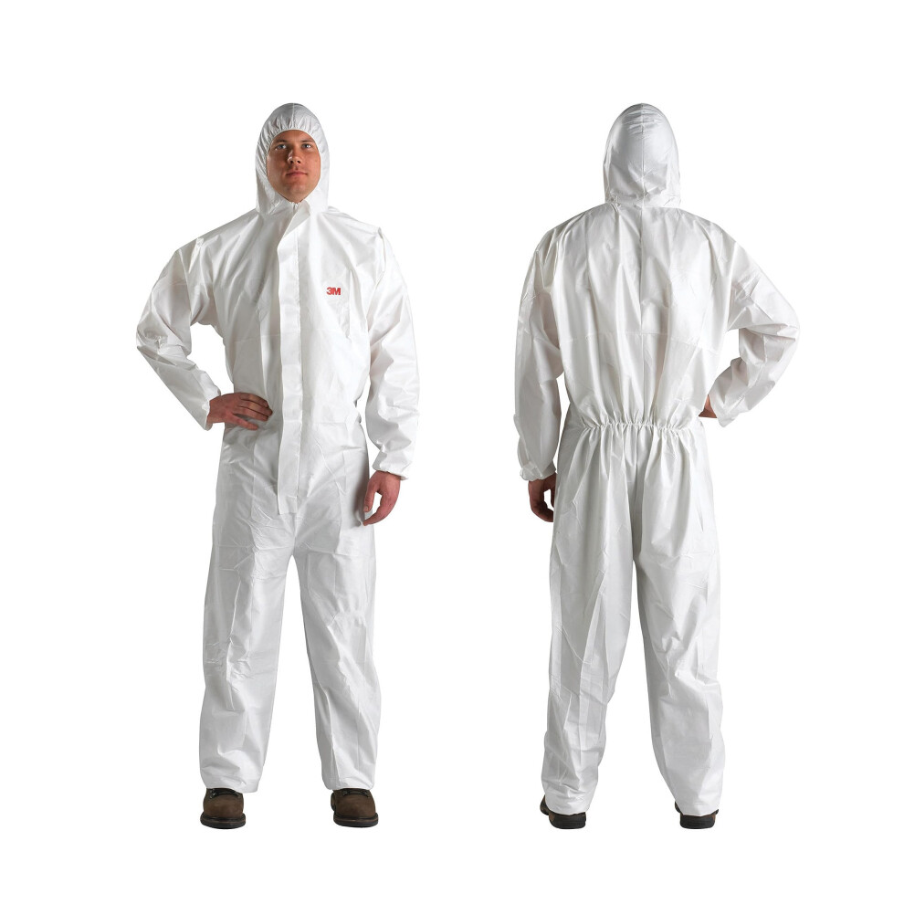 3M Disposable Protective Coverall Pack Of 20 Coveralls Hooded With Elastic Cuff Two-Way Zipper Antistatic Painting And Coating Food Safety White