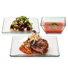 Libbey Tempo Glass Dinnerware Set Sleek Square Clear Glass Plates and Bowls Set of 12 Dishwasher Safe Glass Dishes Set for Dinners and Parties