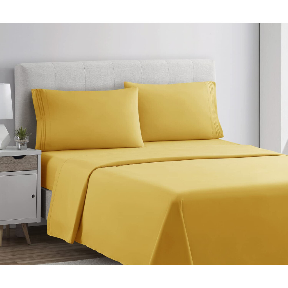 Parure de lit Clara Clark avec draps     poches profondes pour lit double - 4 pi   ces, draps et taies d'oreiller extra doux, jaune