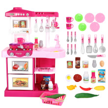 deAO Kitchen Playset Toy Pretend Food with Sounds and Lights Role Playing Game Pretend Food Playset for Toddlers Pink