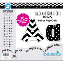 Barker Creek Letter Pop-Outs, 4" Μαύρο Chevron & Dots, Πολύχρωμα Σχεδιαστικά Γράμματα