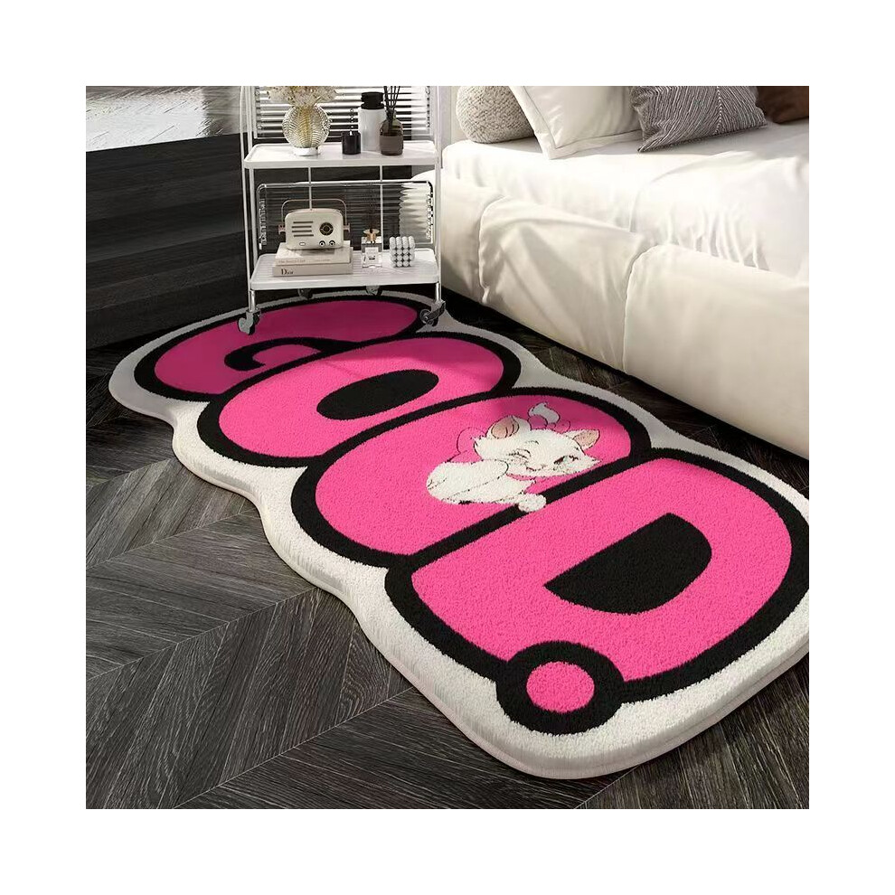 (Alphabet cat powder, 50X80cm 19.7X31.5in) Dopamine Bedside Carpet Home Cartoon Living Room Carpet Wear resistant and Anti slip Pad