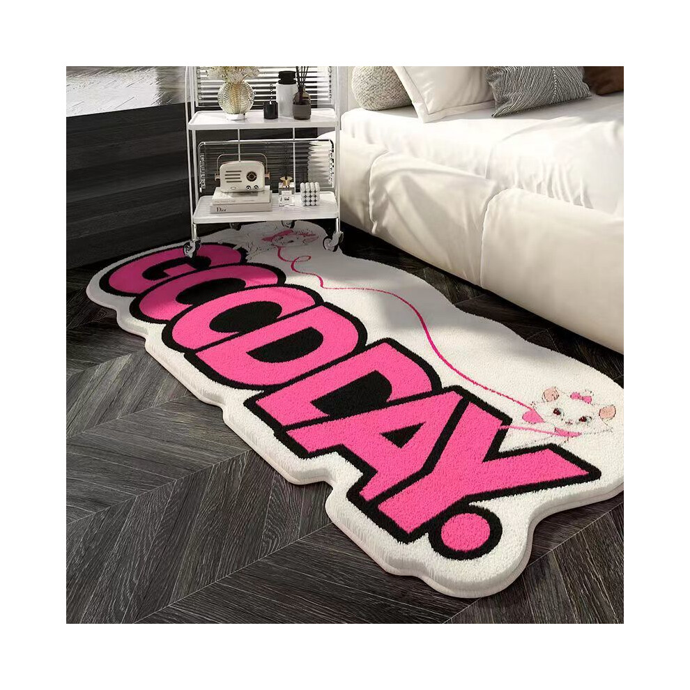 (Letter cat line, 100X150cm 39.3X59in) Dopamine Bedside Carpet Home Cartoon Living Room Carpet Wear resistant and Anti slip Pad