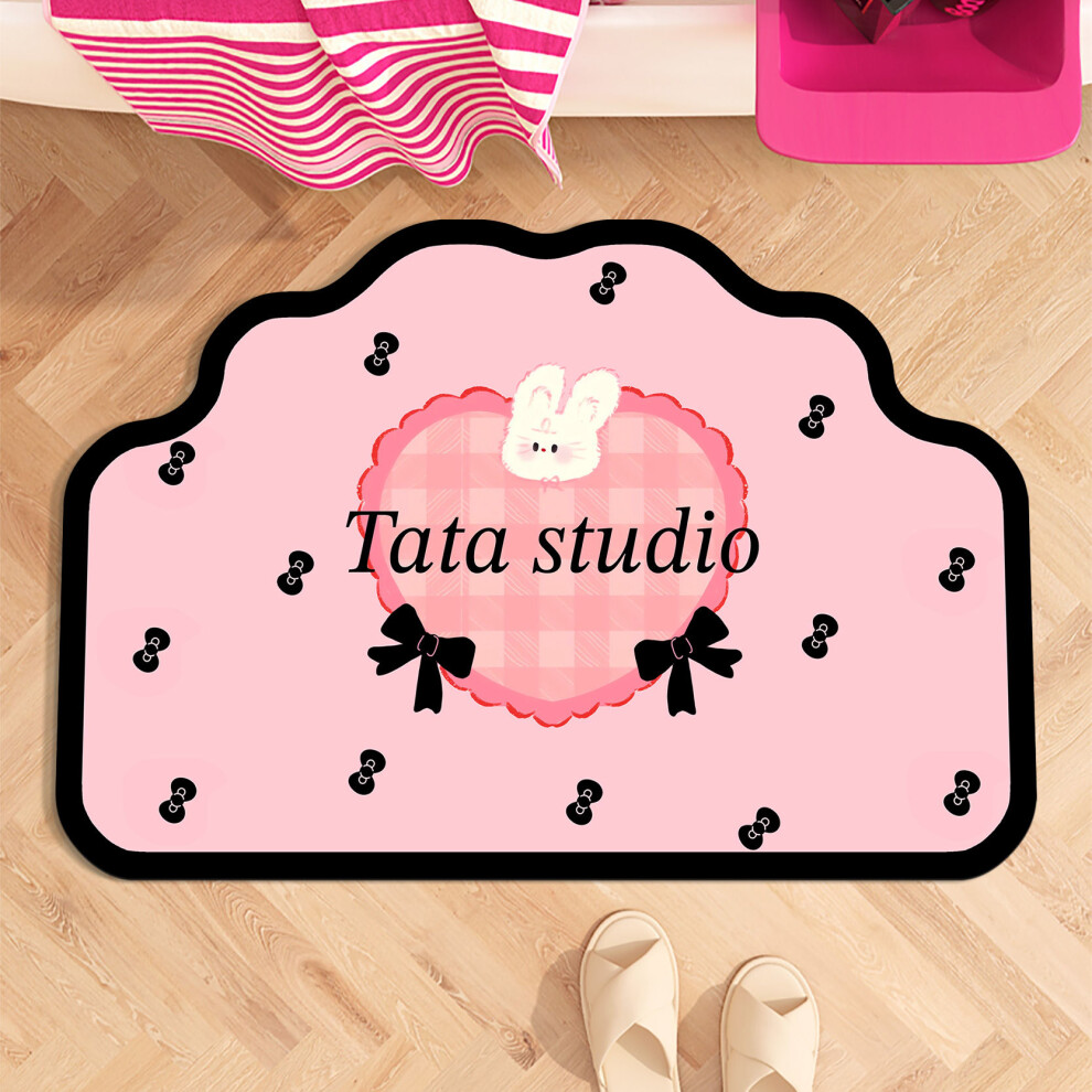 (551476U, 50X80cm19.7x31.5in) Black And Pink Bow Cute Soft Diatom Mud Bathroom Floor Mat Pink,Black