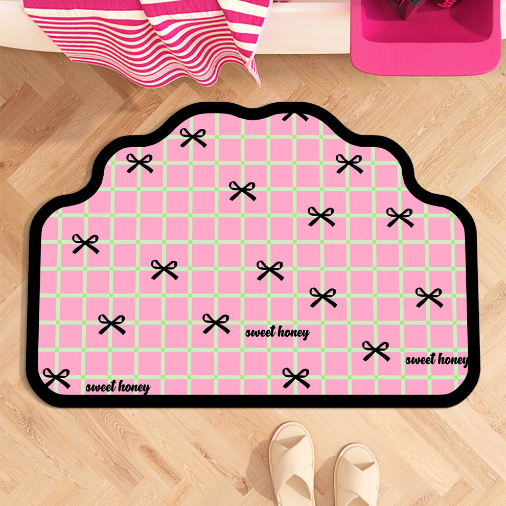 (551477U, 50X80cm19.7x31.5in) Black And Pink Bow Cute Soft Diatom Mud Bathroom Floor Mat Pink,Black