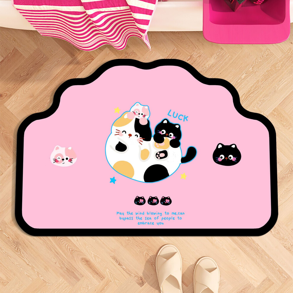 (551478U, 50X80cm19.7x31.5in) Black And Pink Bow Cute Soft Diatom Mud Bathroom Floor Mat Pink,Black