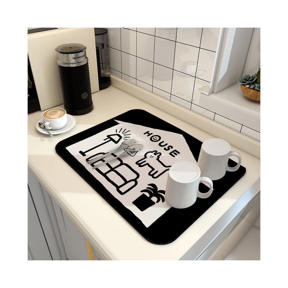 (house, 50X80cm 19.7X31.5in) Kitchen drain pad, countertop absorbent pad, anti slip, quick drying, no washing, thermal insulation pad, dining table pa