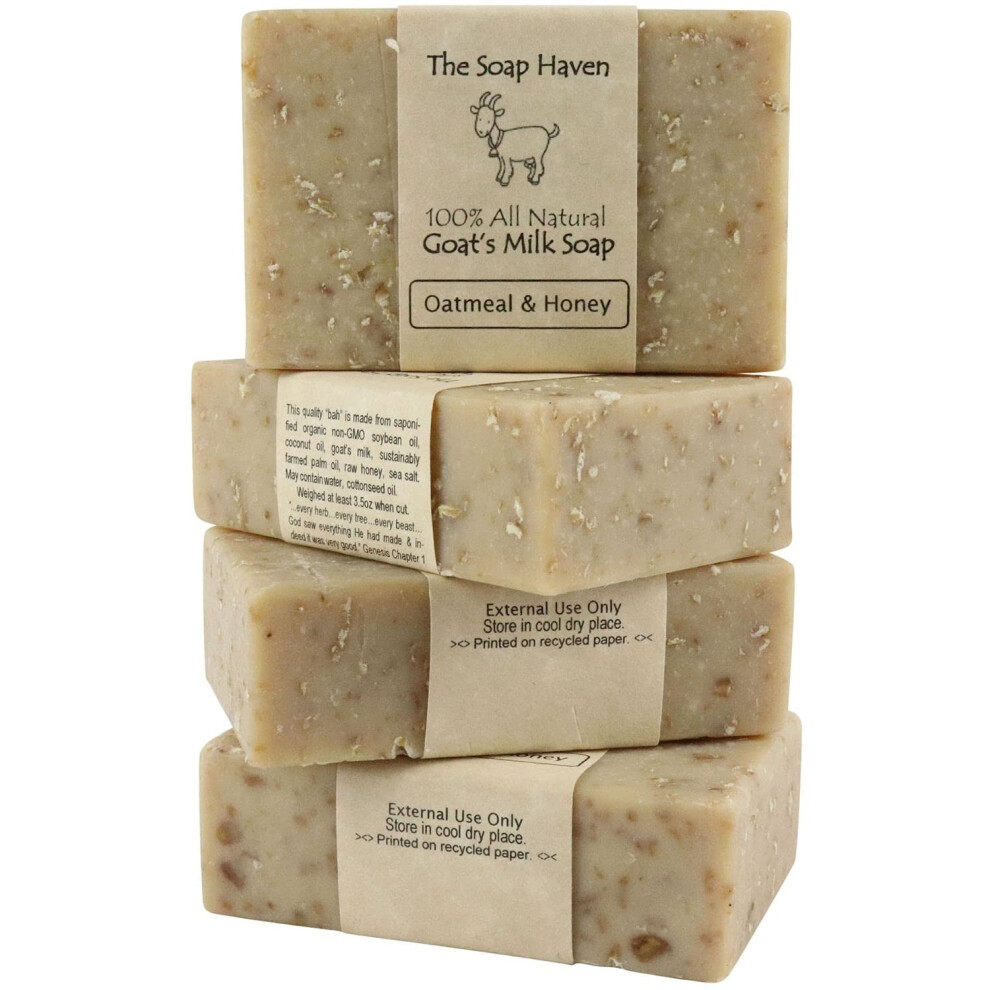 The Soap Haven Oatmeal Soap - 4 Oatmeal & Honey Goat Milk Soap Bars. All Natural Unscented Soap Sls Free No Parabens Handmade In Usa.