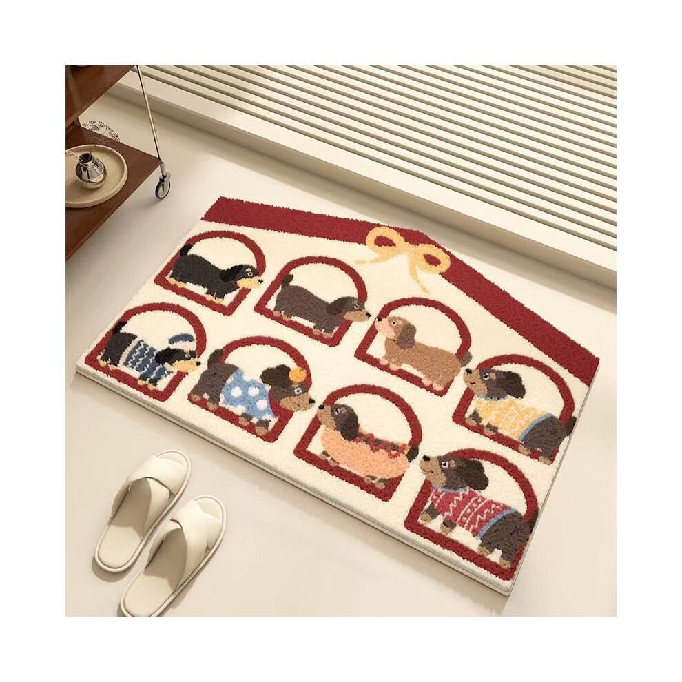 (Dachshund visits, 40x60cm15.7x23.6in) Cartoon House Dachshund Dog Katie Imitation Cashmere Bathroom Absorbent Floor Mat Toilet Door Bedside Non-slip