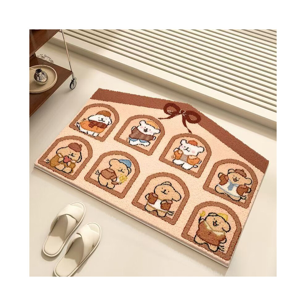 (Puppy cartoon room, 60x90cm23.6x35.4in) Cartoon House Dachshund Dog Katie Imitation Cashmere Bathroom Absorbent Floor Mat Toilet Door Bedside Non-sli